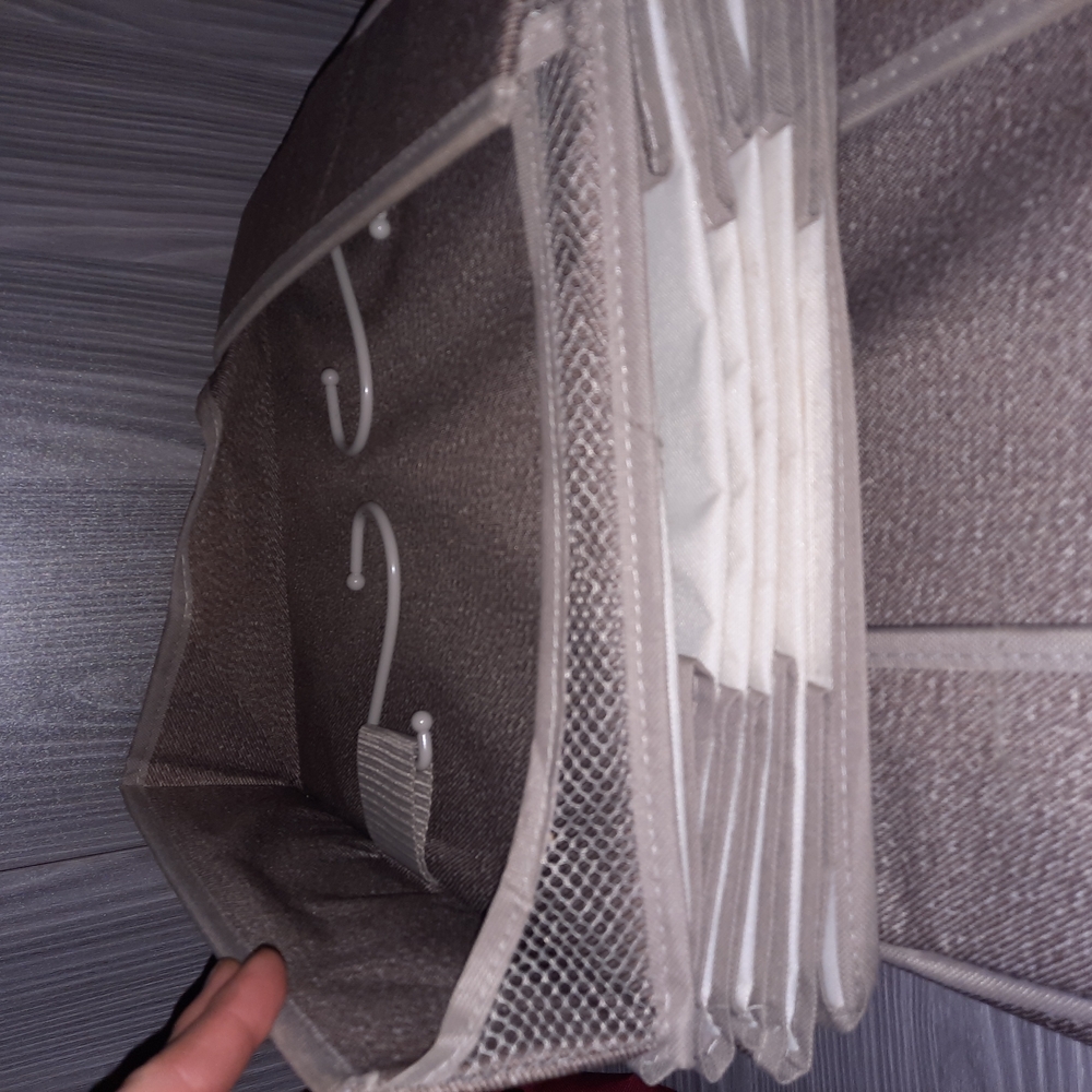 Tan Closet Hanging Organizer with Multiple Tiers